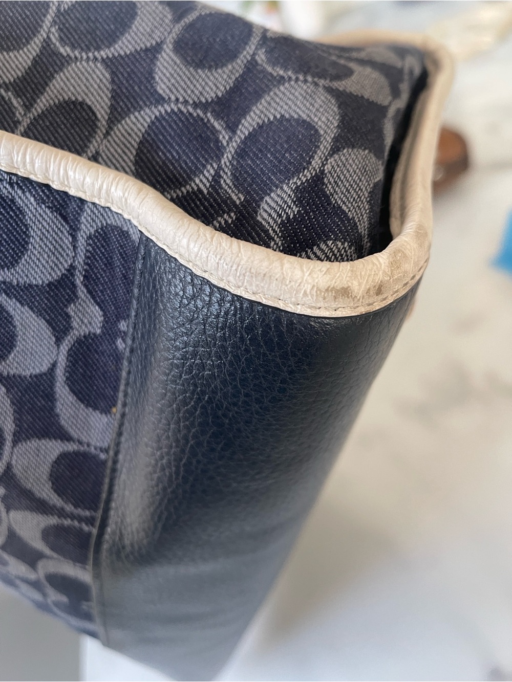 Coach Dempsey Tote  signature denim and a circular leather logo patch. - Picture 4 of 9